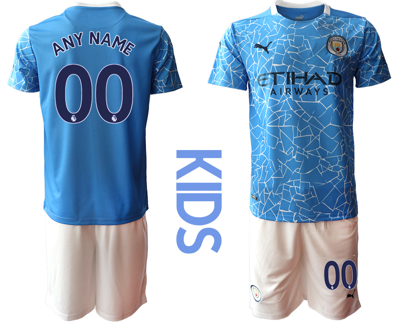 Youth 2020-2021 club Manchester City home customized blue Soccer Jerseys